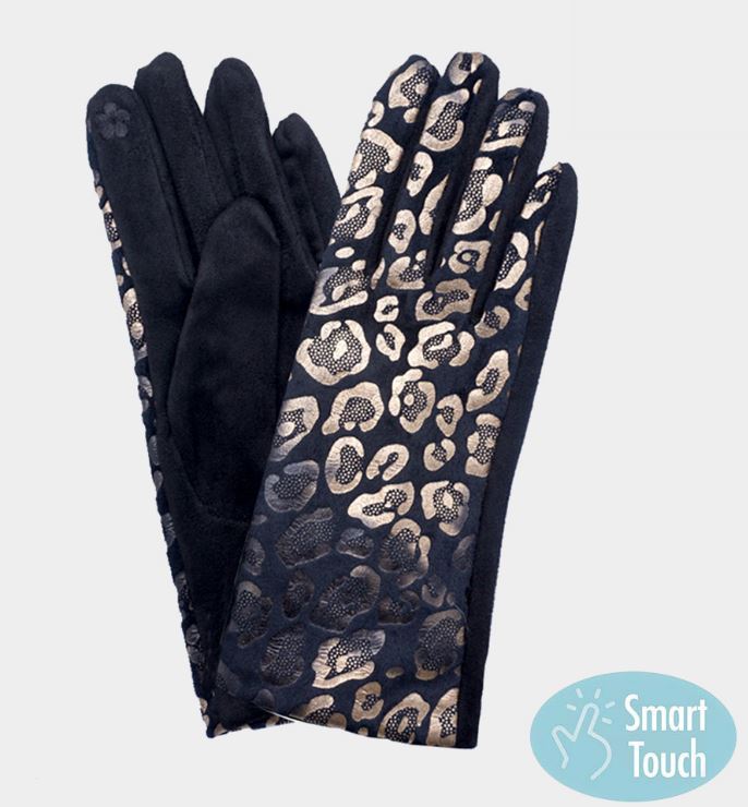 Black Leopard Pattern Smart Touch Gloves - One Size