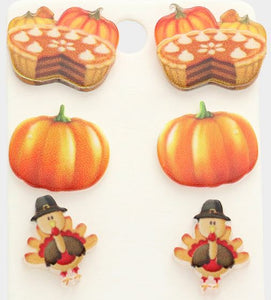 Pumpkin, Pie, Turkey Stud Earrings - 3pcs