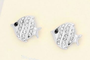 Rhinestone Pave Fish Stud Earrings - Silver