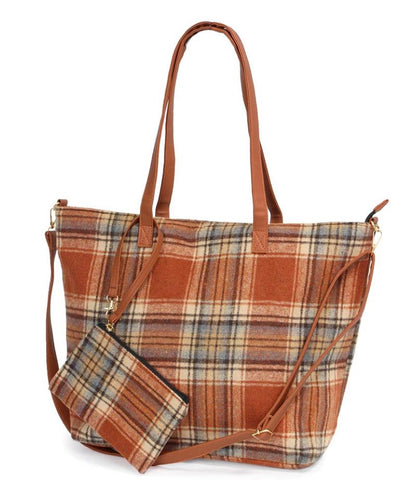 Plaid Check Weekend Tote Bag - Brown